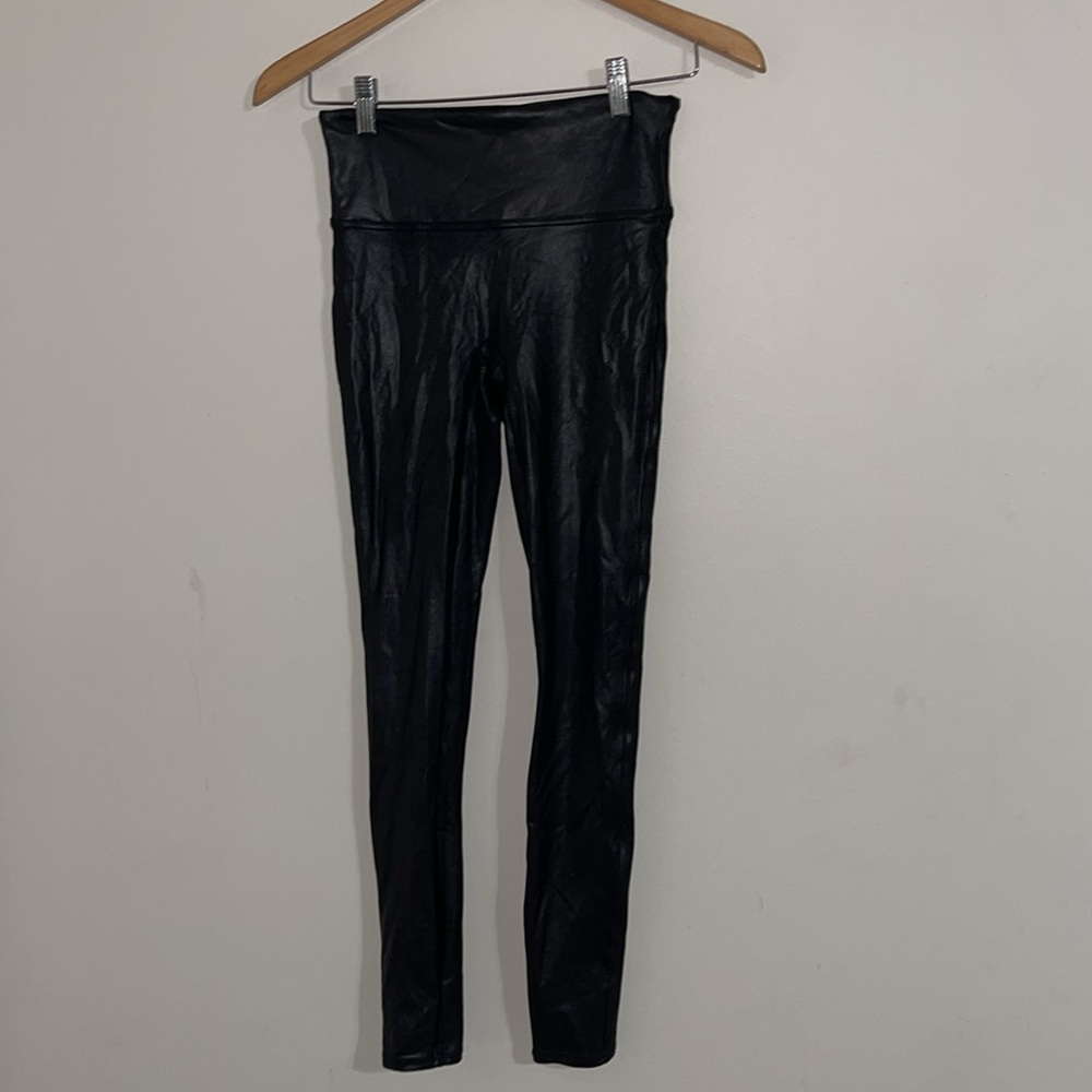 Spanx black faux leather shimmer leggings small